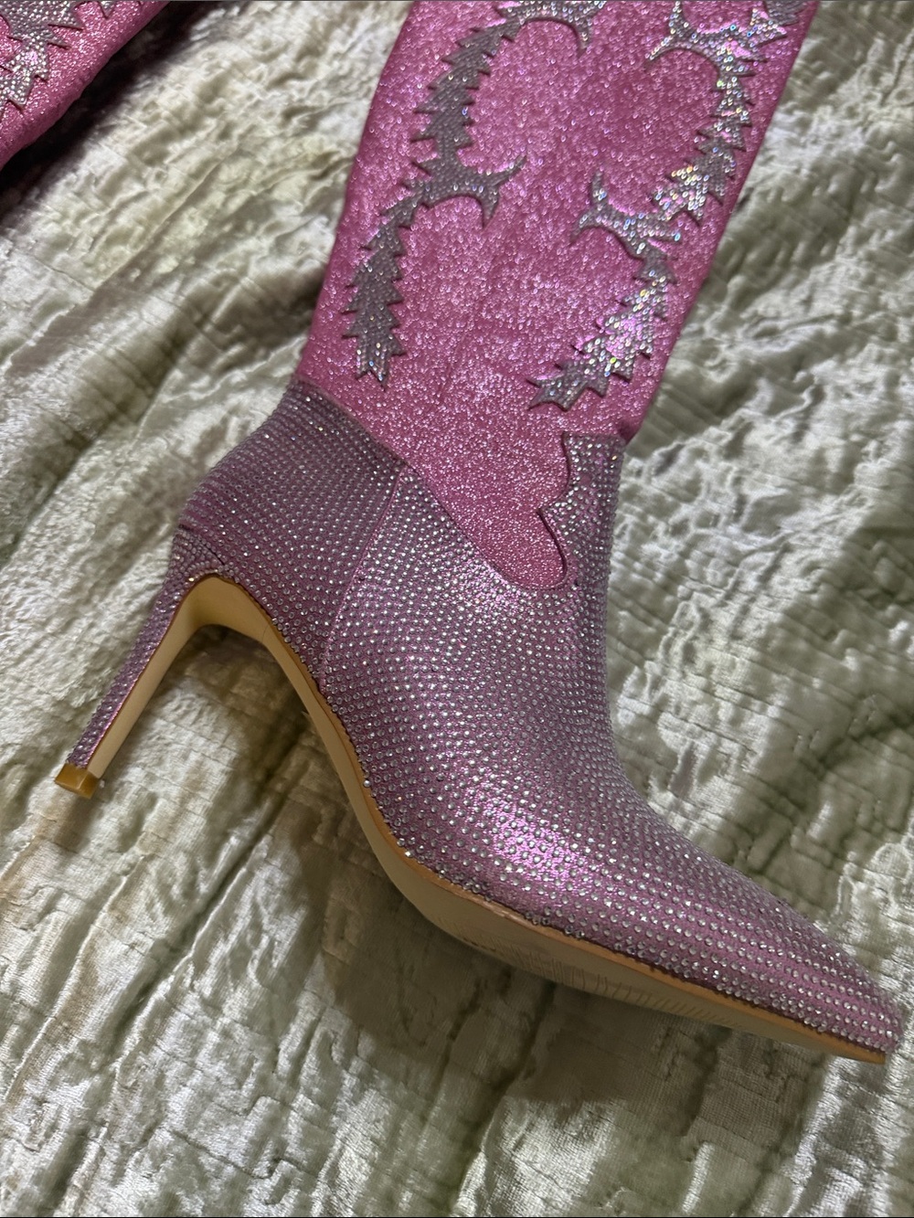 Women's Pink Glitter Western High-Heel Boots - Picture 5 of 10